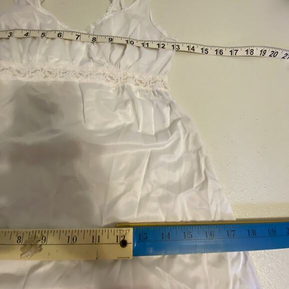 Vintage 80s Her Majesty Girl White Nylon SlipDress Babydoll LaceTrim Sz 12 Fairy - Picture 2 of 9